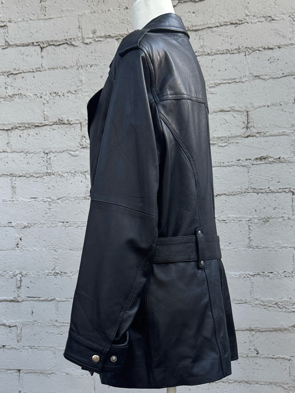 ✨RARE✨ Nasty Gal Collection Leather Oversized Moto Jacket Trench Coat Size 4 - Picture 4 of 10